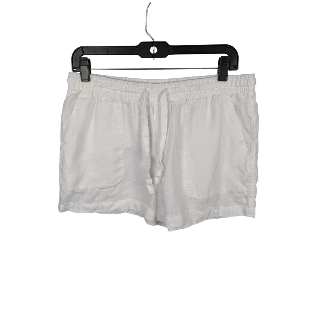 Garnet Hill White Linen Drawstring Shorts Womens Size 10 Elastic Waist Coastal